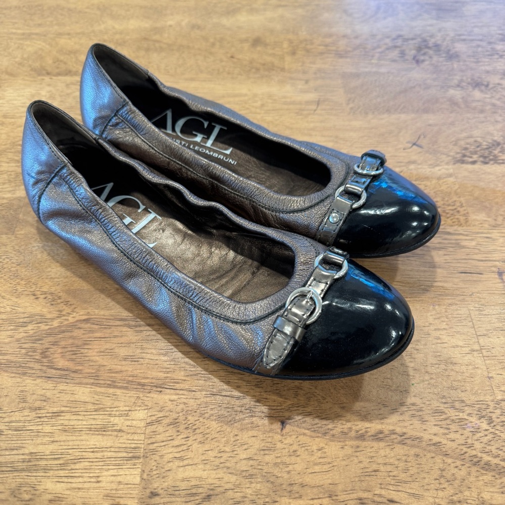 AGL Attilio Guisti Leomebruni Patent Cap Toe Shoes Womens 37 1/2 7.5 Old Money